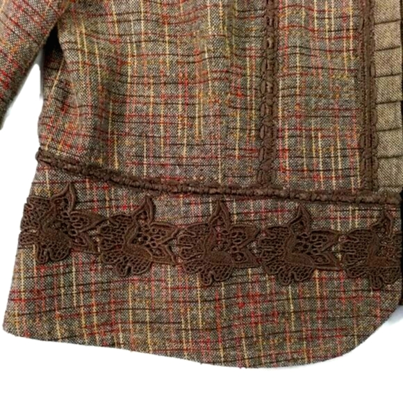 Coldwater Creek Brown Plaid Tweed Hook Front Long Sleeve Peplum Jacket PXL - Picture 11 of 16